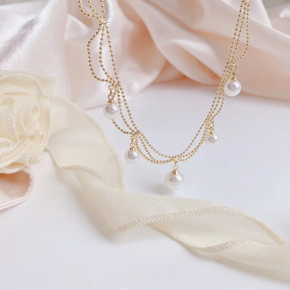 NEW 14K Gold Plated Layered Pearl Necklace - Picture 7 of 7